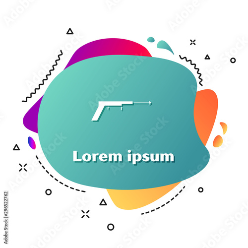 White Fishing harpoon icon isolated on white background. Fishery manufacturers for catching fish under water. Diving underwater equipment. Abstract banner with liquid shapes. Vector Illustration