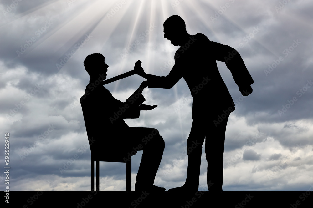 Silhouette of a standing nurse holds a man who is sitting on a chair against a cloudy sky by a tie Silhouette of a standing nurse holds a man who is sitting on a chair against a cloudy sky by a tie