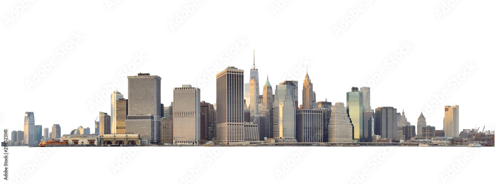 Manhattan skyline isolated on white.