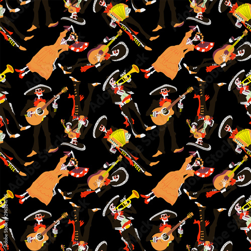 Bild auf Leinwand Dia de los muertos seamless pattern