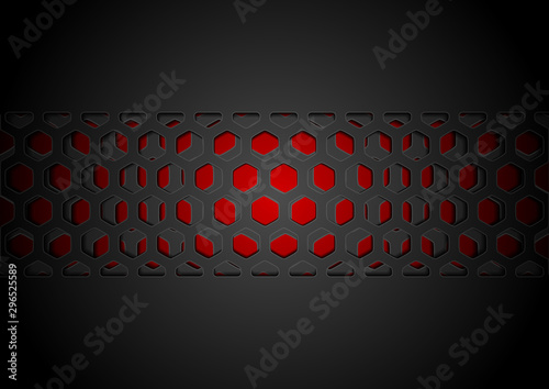Black abstract papercut grid pattern on red background. Geometric corporate vector design