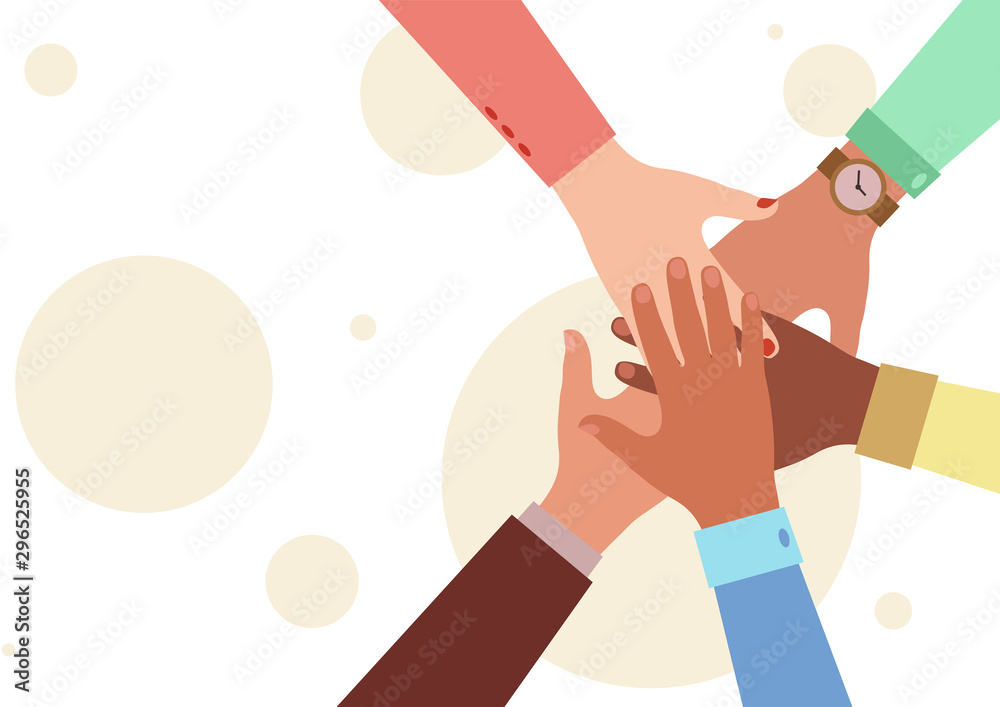 Hands of diverse group of people putting together. Concept of ...
