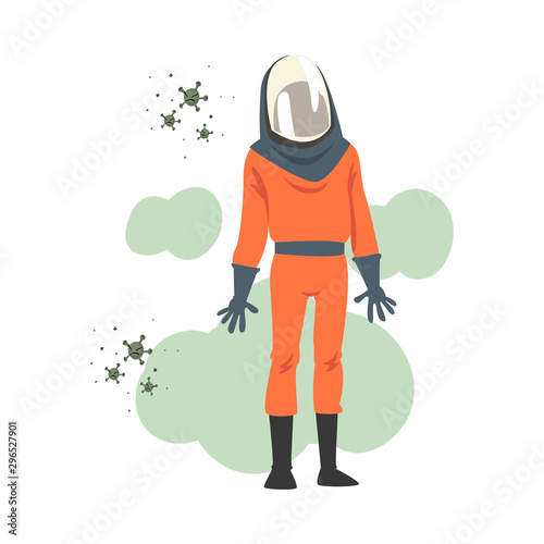 Person in antiviral suit cartoon vector illustration