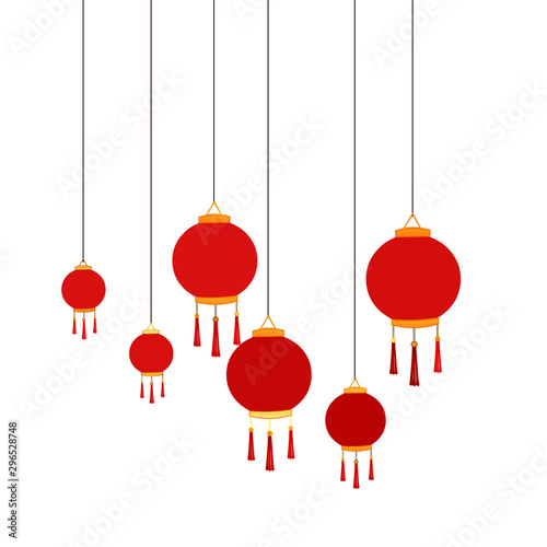 Glowing Red Paper Lanterns - Cartoon Vector Image