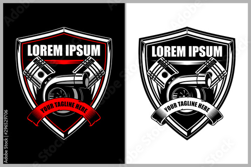 Turbo charger with piston vector badge shield or crest logo template