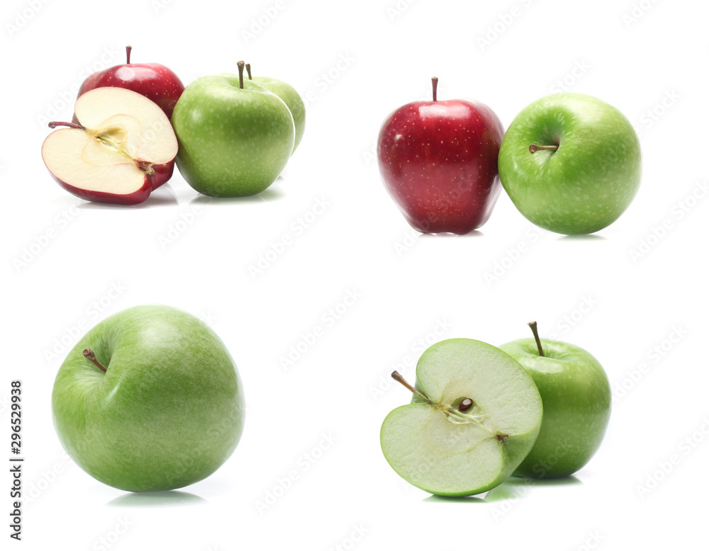 Green apple isolated on white background (set mix collection) Green apple isolated on white background (set mix collection)