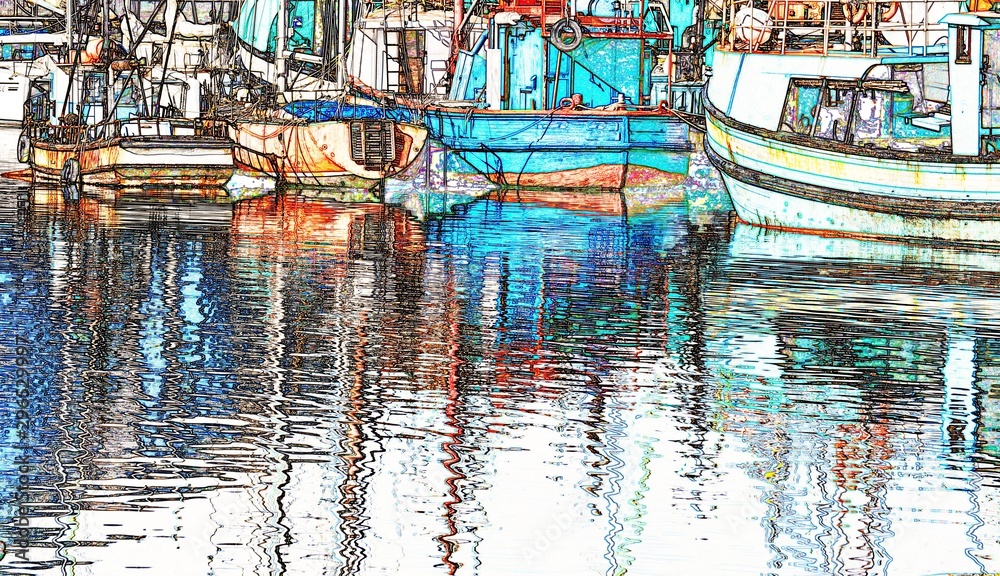 Colorful Fishing boats in a small harbour