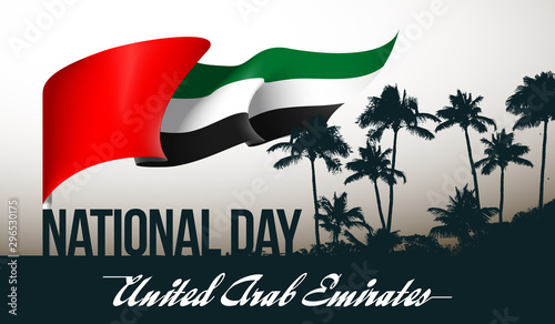 Anniversary banner UAE National flag. illustration 48 UAE National day, Spirit of the union, United Arab Emirates. Design Celebration Abu Dhabi 48 Independence day greeting card with city silhouette.