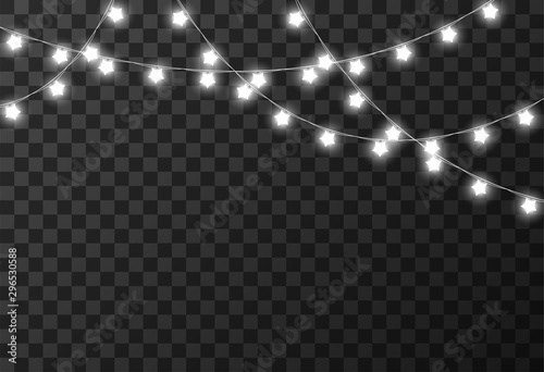 Christmas lights isolated on transparent background, vector illustration