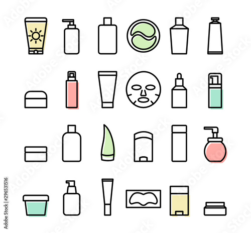 Cosmetic products. Korean skin care routine - Vector Icon Set