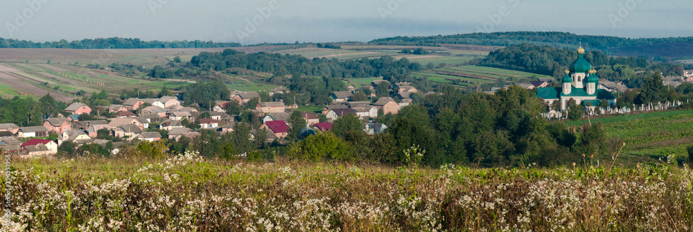 Panoramic view of the village Goncharovka and its surroundings. Ukraine