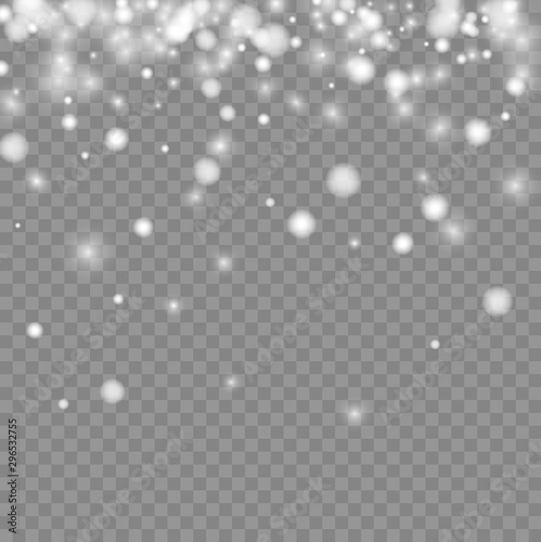 Winter poster with shiny snowflakes on transparent backdrop for seasonal, Christmas and New Year decoration.