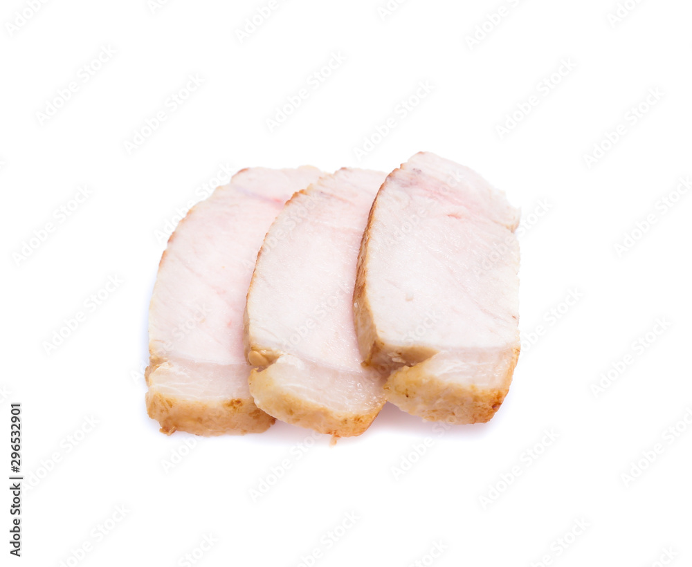 roasted pork slices isolated on white background roasted pork slices isolated on white background