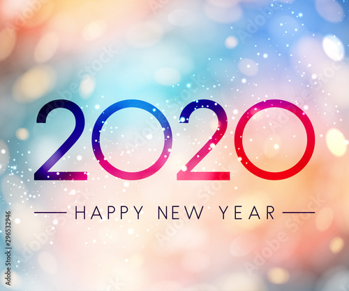 Colorful shiny Happy New Year 2020 greeting card.