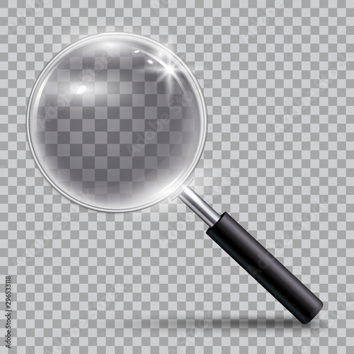 Magnifying glass tool 3D realistic vector illustration