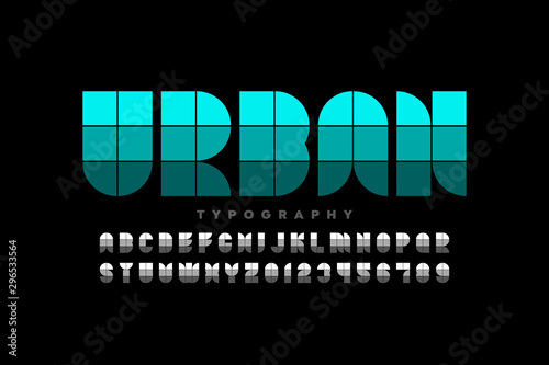 Modular style font, alphabet letters and numbers