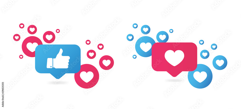 Like and Love icons. Thumbs up and heart, social media icon. Vector illustration. - obrazy, fototapety, plakaty 