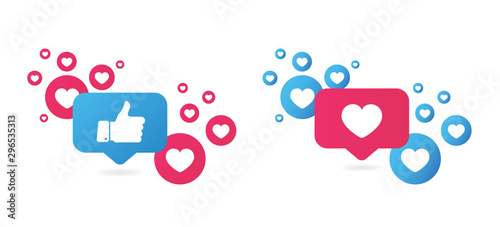 Like and Love icons. Thumbs up and heart, social media icon. Vector illustration. photo