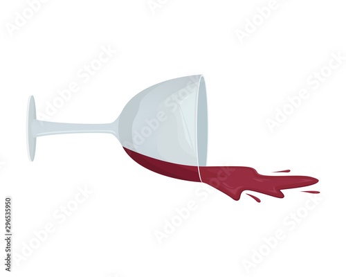 Spilled red wine from a fallen glass. Isolated vector illustration.