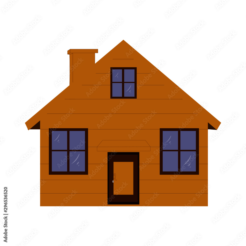 Brown House with Chimney Front View - Cartoon Vector Image Brown House with Chimney Front View - Cartoon Vector Image