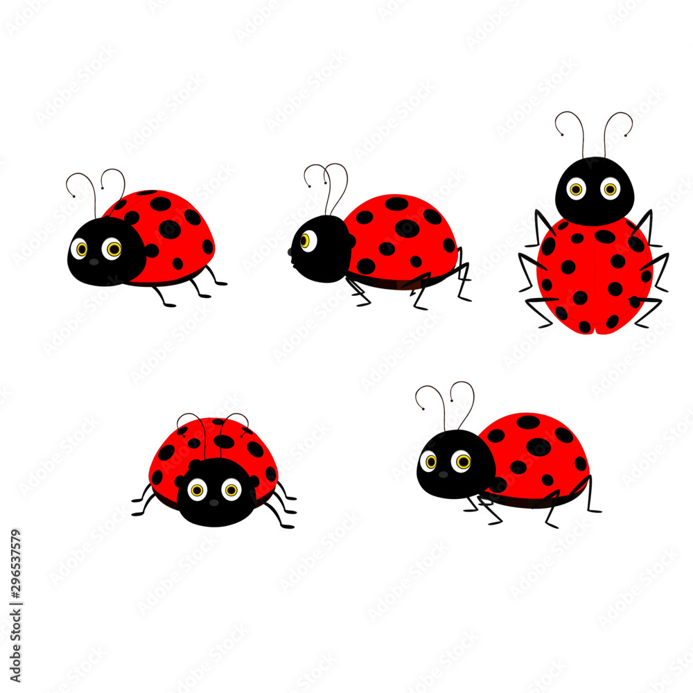Fototapeta premium Five Ladybugs - Cartoon Vector Image