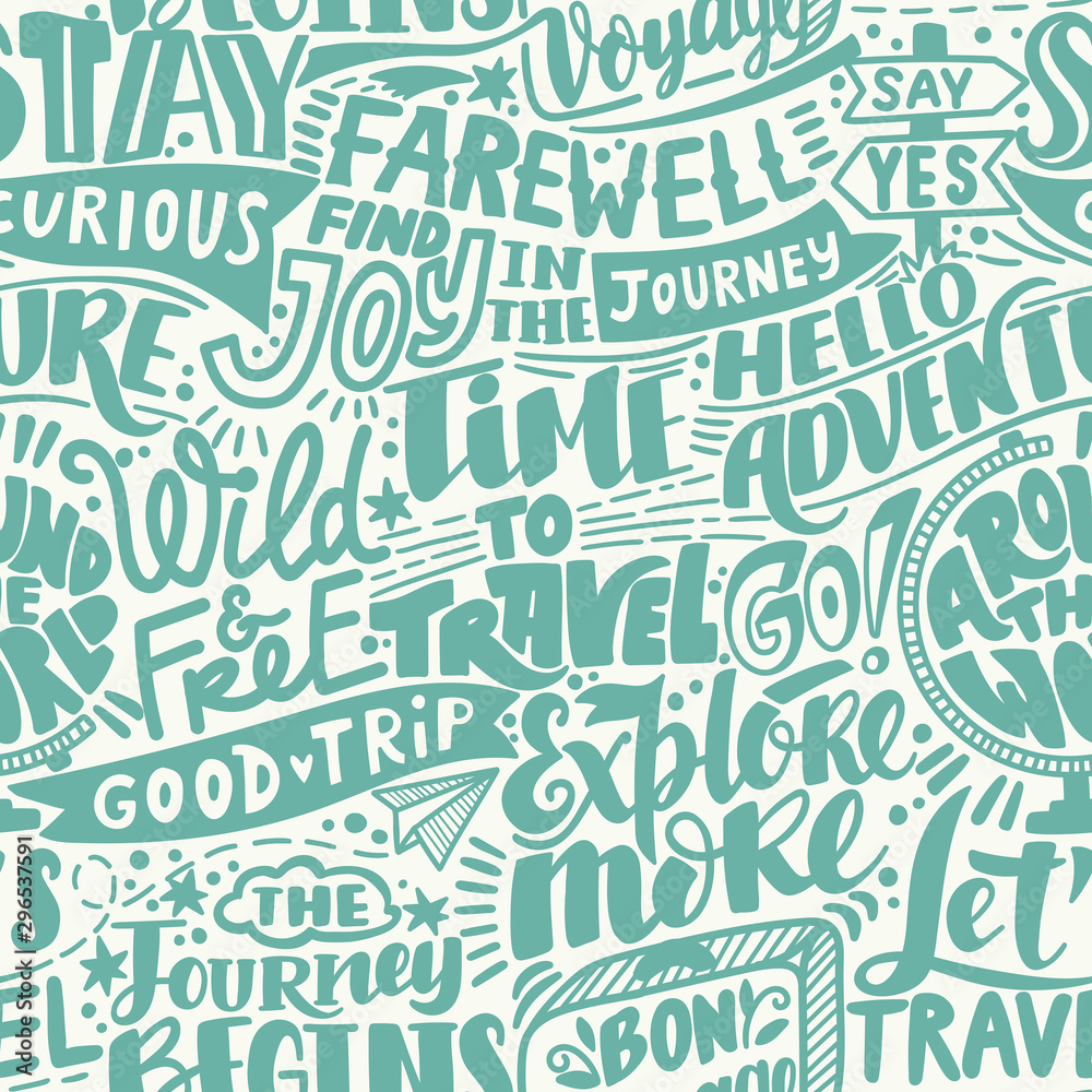 Wonderful adventure pattern. Hand drawn lettering and illustration.