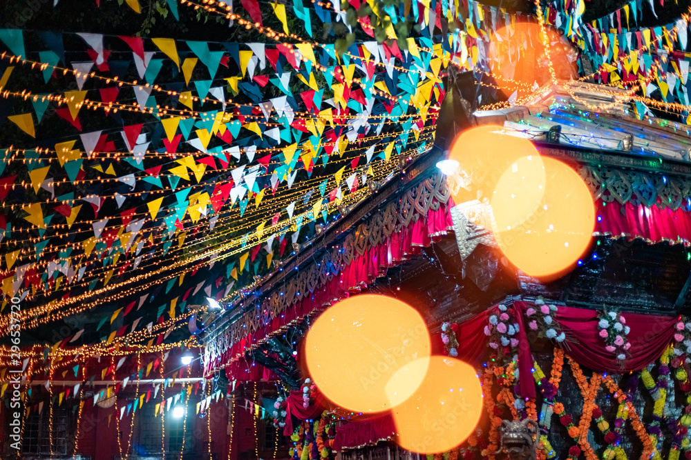 Fototapeta premium Hindu Temple decorated with lights for Diwali Festival