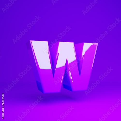 Glossy violet letter W lowercase violet matte background