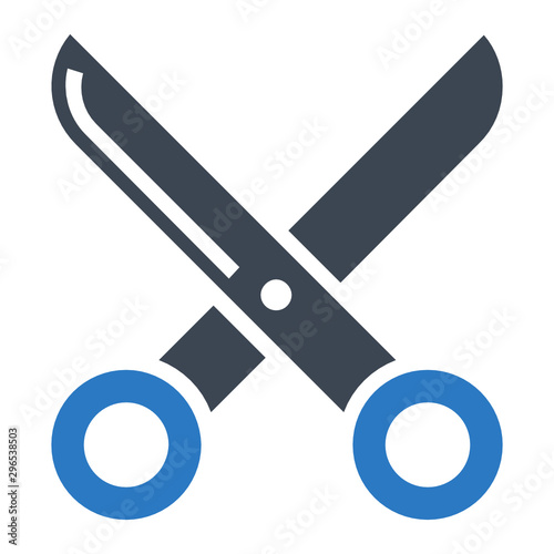 Scissors cutting tool dividing flat vector icon 