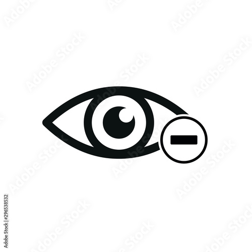eye icon with minus sign. Eye diopter sign. 
