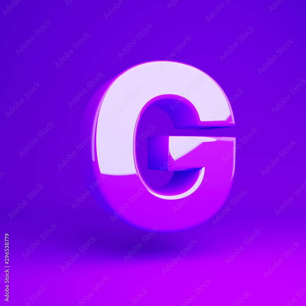 Glossy violet letter G uppercase violet matte background Glossy violet letter G uppercase violet matte background