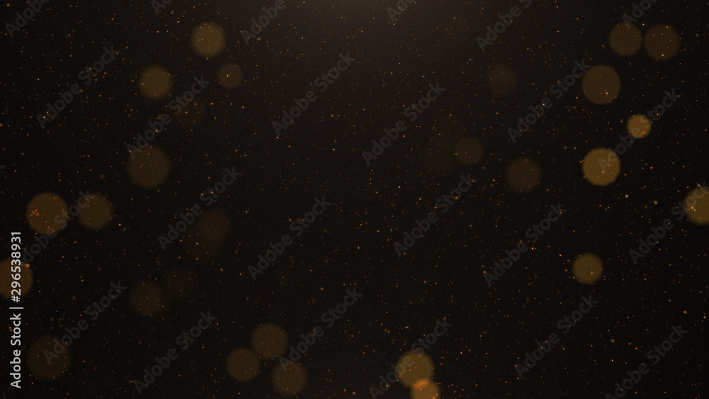 Abstract background of flickering gold particles and light flare