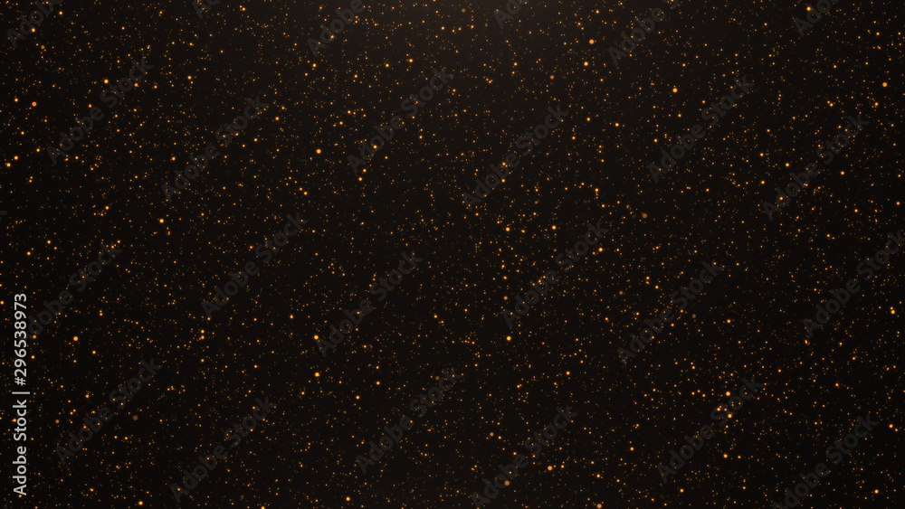 Abstract background of flickering gold particles and light flare