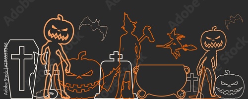 Halloween banner concept. Witchcraft relative theme. Outline silhouettes