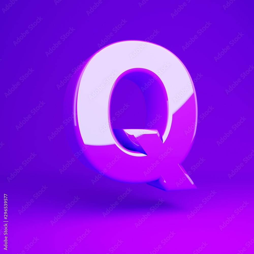 Glossy violet letter Q uppercase violet matte background Glossy violet letter Q uppercase violet matte background