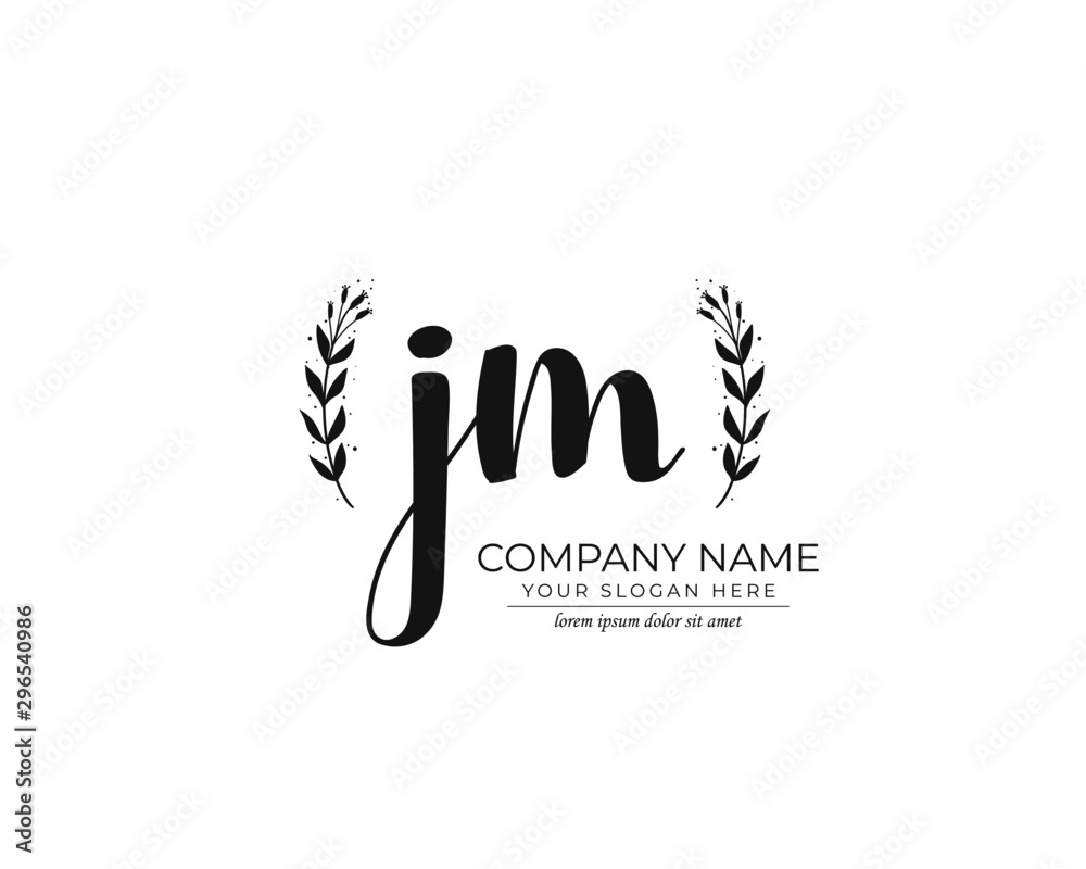 J M JM Initial handwriting logo design. Beautyful design handwritten logo for fashion, team, wedding, luxury logo.