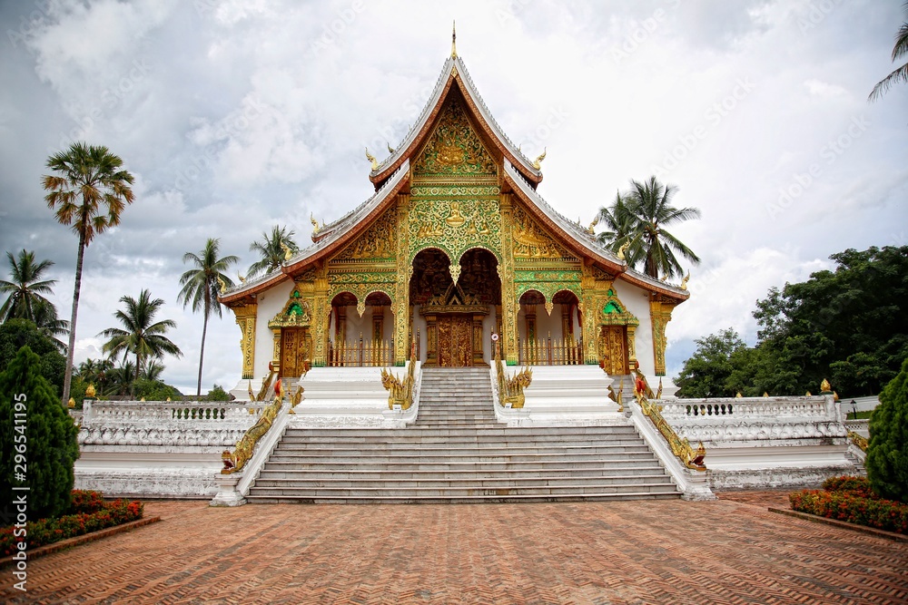 The temple of Wat Ho Pha Bang in Luang Prabang seen from the front, Laos