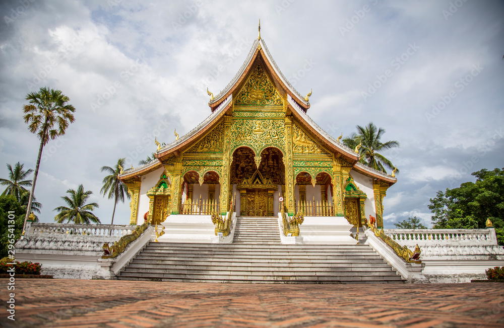 The beautiful temple of Wat Mai in Luang Prabang seen from the front, Laos