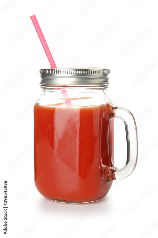 Mason jar of fresh juice isolated on white Mason jar of fresh juice isolated on white