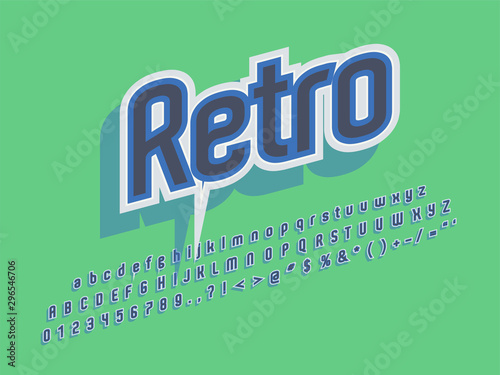 Retro font and alphabet. Stock vector illustration