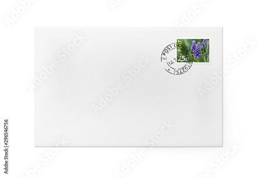 White paper envelope for letter - front side stamped.