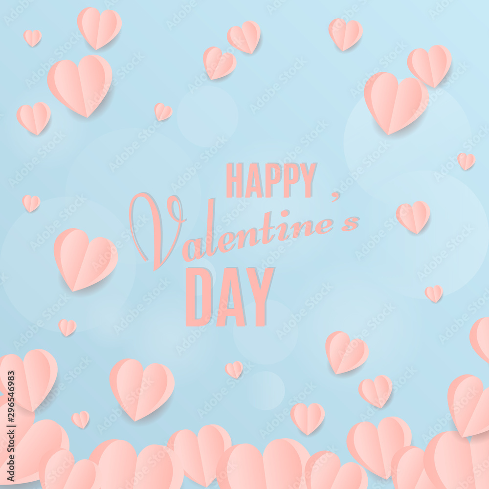 Vector shape confetti splash. Valentine's Day background congratulation card. Paper cut hearts. Card with paper art hearts