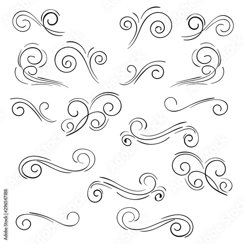 Doodle set of curls border text dividers. Hand drawn abstract text dividers, wedding decor design elements. Hand-drawn with ink and brush vector illustration