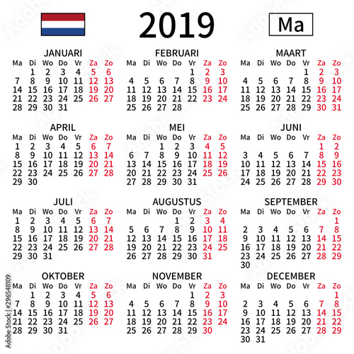 Dutch calendar 2019, Monday