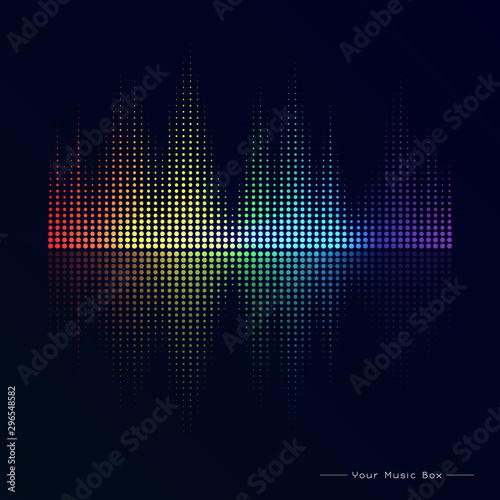 Abstract image of musical equalizer.Rainbow equalizer on black background. Sound Wave. Audio equalizer technology. Detailed vector bokeh.
