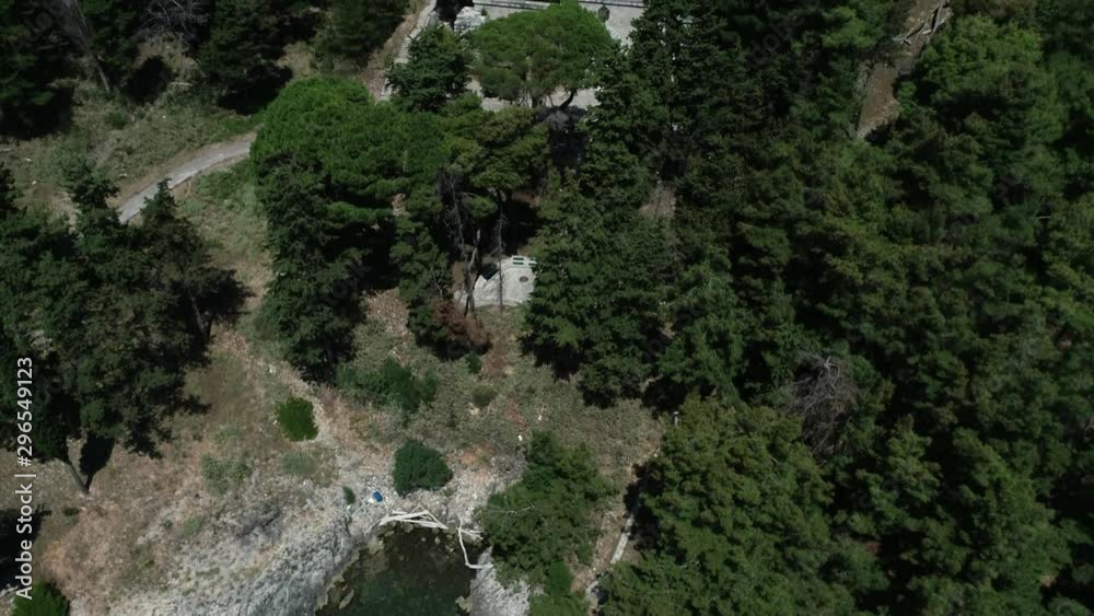 Drone Vido Island and Serbian Soldiers Mausoleum near Corfu island Ionian Greece