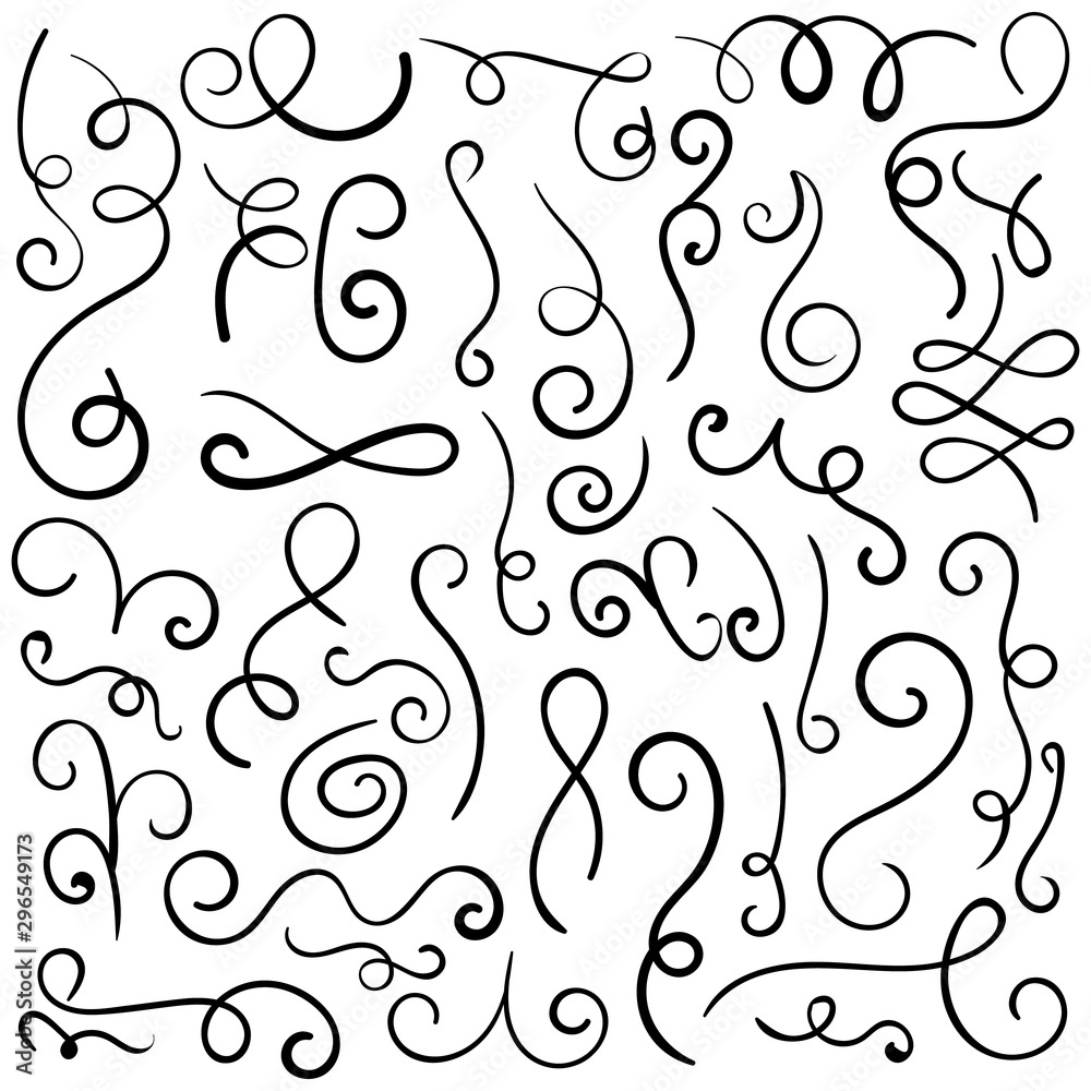 Doodle set of curls border text dividers. Hand drawn abstract text dividers, wedding decor design elements. Hand-drawn with ink and brush vector illustration