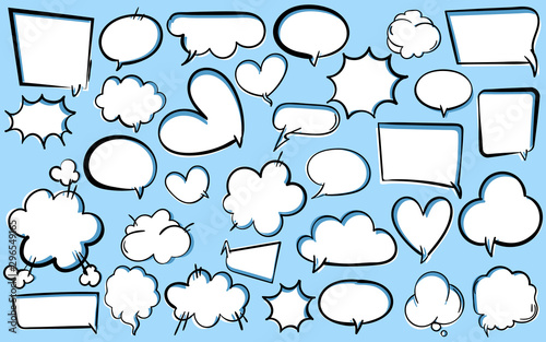 Empty comic bubbles and elements set. Vector illustration. Set of speech bubbles.