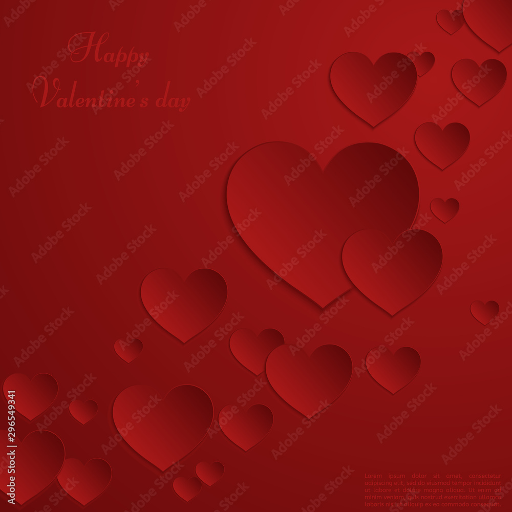 Valentine's Day background card. Paper cut hearts. Card with paper art hearts