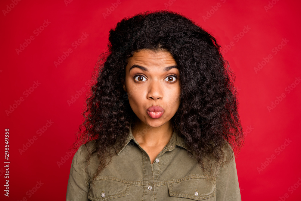Close up photo of cute pretty charming sweet girlfriend beautiful kissing you with lips pouted wearing shirt isolated over bright color background Close up photo of cute pretty charming sweet girlfriend beautiful kissing you with lips pouted wearing shirt isolated over bright color background